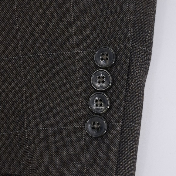 Jos A Bank Mens 46L Plaid Wool Traveler's 2 Piece Suit Windowpane Pants 41x31 - Picture 7 of 16